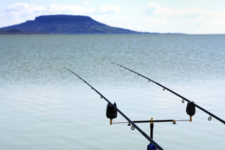 匈牙利巴拉顿湖湖钓鱼竿图片