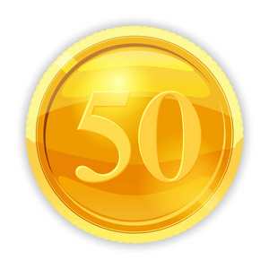 刘翔金币, 价值 50, 矢量, 插图, 卡通风格, 隔离照片