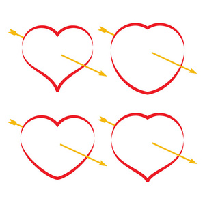 设置四红心箭头。情人节浪漫爱情的象征
