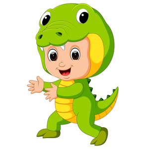 可爱的孩子卡通穿着鳄鱼服装