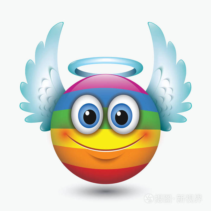 可爱的天使表情与翅膀emoji表情笑脸矢量插图