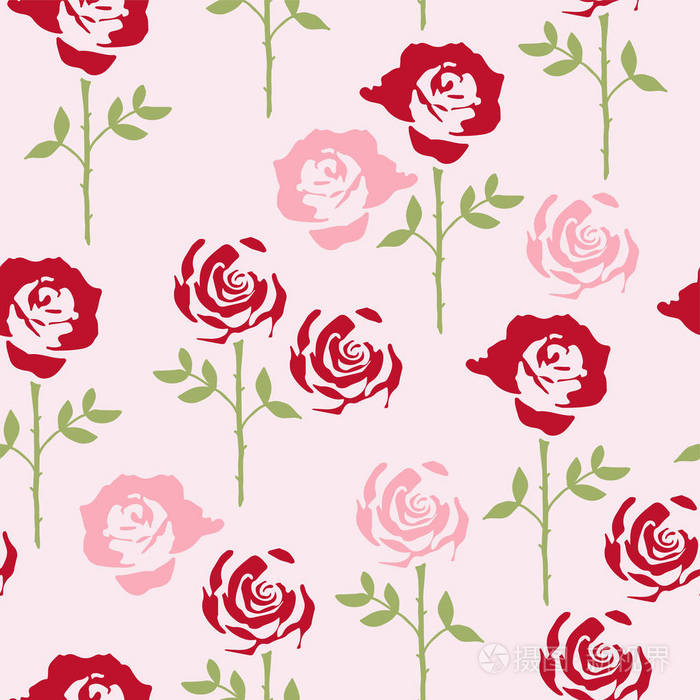 带玫瑰花的矢量无缝花卉图案