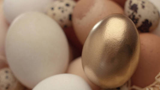混合不同的鸡蛋和金色的第一个平面