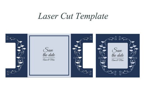 用纸剪出卡。激光切割模式为婚礼邀请卡。剪纸。婚礼邀请模板