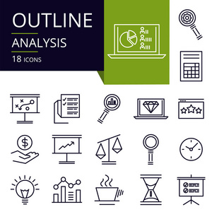 分析的大纲图标集。网站移动应用程序设计和打印的现代图标