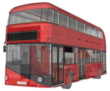 双层客车, 一种半透明的套管, 里面有许多内部元件和内部总线部件可见。3d 渲染