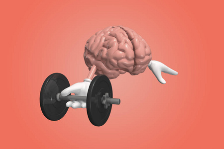 用哑铃锻炼人脑。脑训练记忆概念