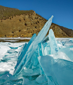 俄罗斯。贝加尔湖透明冰的独特美