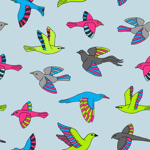 手绘装饰鸟的无缝图案。动物向量例证