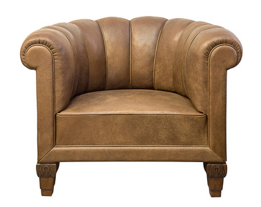 艺术装饰风格的棕色老式扶手椅在白色隔离