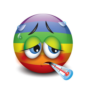 可爱的病态图释与温度计, emoji 表情, 笑脸矢量插图照片