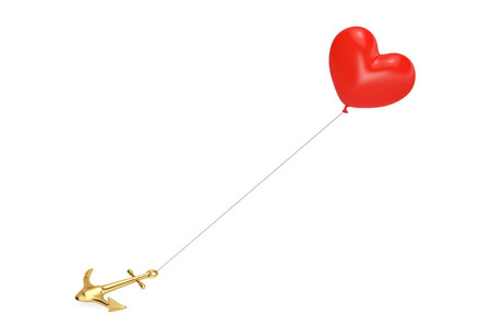爱的概念, 作为一个红色的心气球上的黄金锚. 3 d 伊路斯特拉