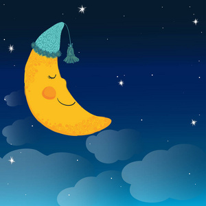 睡帽卡通月亮图片