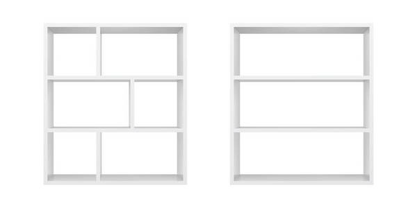 白色空书架模板。现实孤立向量