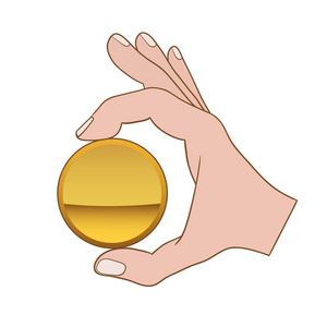 这是一只手拿着金币的插图照片