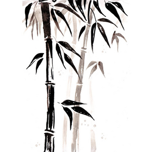 日本风格的竹子。水彩手绘插画