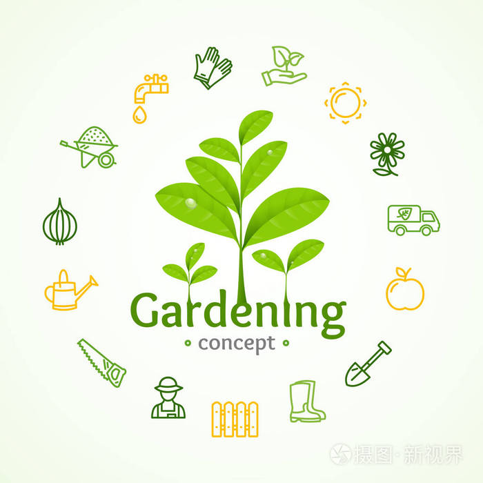 园艺标志圆设计模板线图标概念矢量