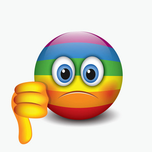 可爱的图释与拇指向下, 笑脸, emoji 表情矢量插图照片