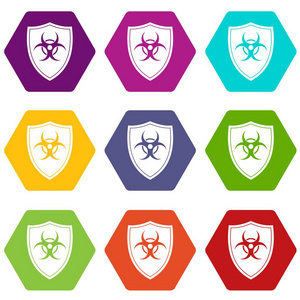 盾牌与生化标志图标设置颜色六面体