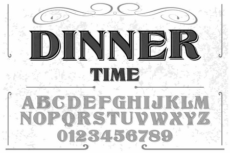 老式字体字母表手工矢量命名晚餐时间