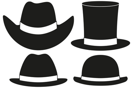 黑色和白色帽子剪影设置4元素