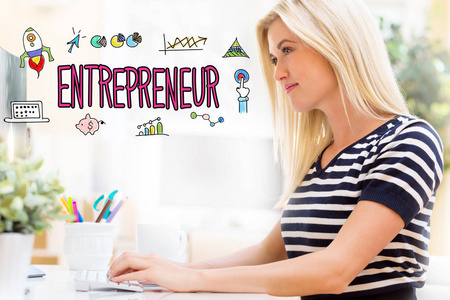 企业家与快乐的年轻妇女在计算机前面