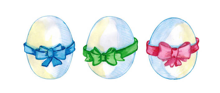 一套复活节彩蛋。水彩插图。老式