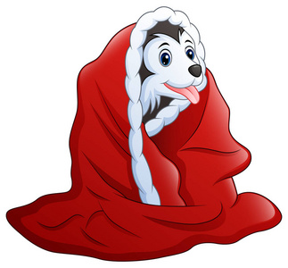 逗人喜爱的小狗动画片在红色毛巾的矢量例证