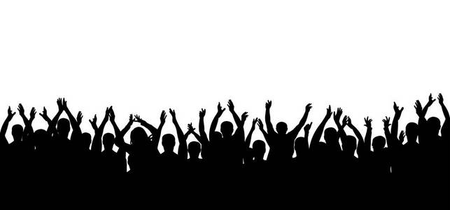 掌声人群人物剪影.欢快的人群欢呼.举起手来照片