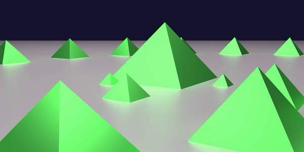 3d 光滑的绿色金字塔, 白色表面和深蓝色背景的例证