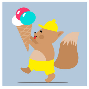 带冰淇淋的可爱小松鼠卡图片