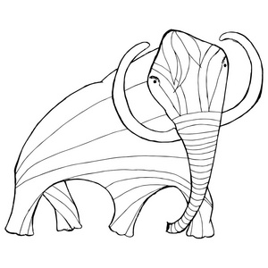 单色素描猛犸, 着色页抗应力股票矢量插图打印, 着色页照片