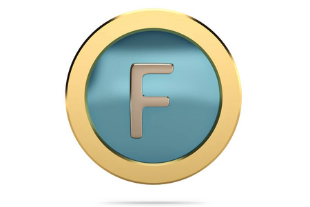 金色戒指与字母 F 在白色背景. 3 d 例证