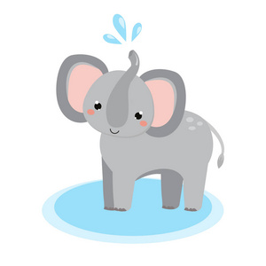 可爱的大象.卡通非洲动物.可爱风格.孤立向量插图照片