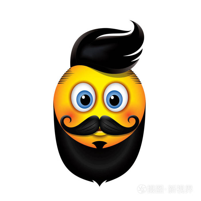 时髦的发型和胡须emoji表情笑脸矢量插图可爱的时髦表情图