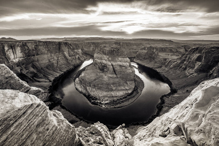 日落在马蹄弯大峡谷与科罗拉多河, 页, 亚利桑那, 美国