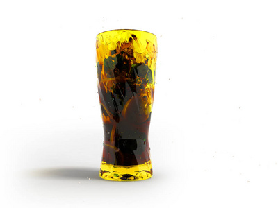 绿茶与冰和柠檬在玻璃与飞溅在前面3d 渲染在白色背景与阴影