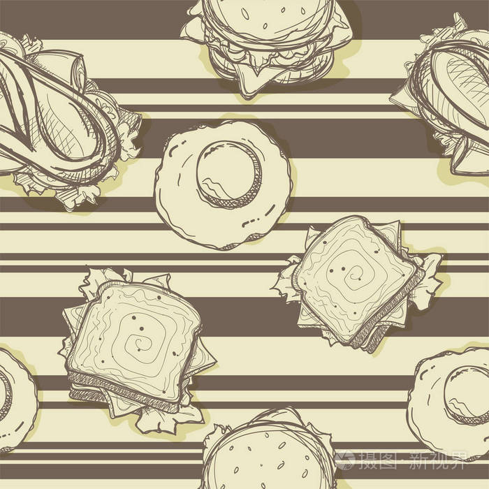 花样快餐汉堡包热狗三明治绘制图形背景对象