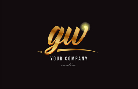金色字母的字母 gw g w 标志组合图标设计