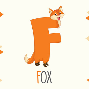 动物字母︰ f 是狐狸收集圣诞节和新年礼物标签. 可爱的小动物.