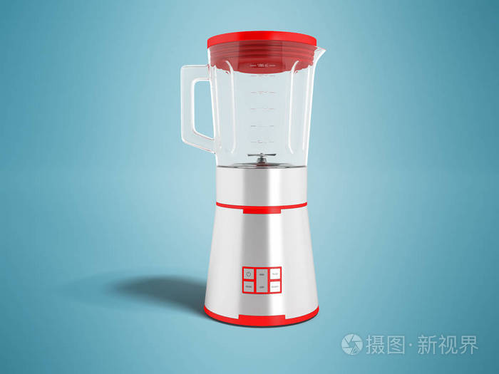 现代金属搅拌机碗玻璃与红色插入在前面3d 渲染蓝色背景与阴影照片 正版商用图片045yfd 摄图新视界 现代金属搅拌机碗玻璃与红色插入在前面3d 渲染蓝色背景与阴影照片 正版商用图片045yfd 摄图新视界