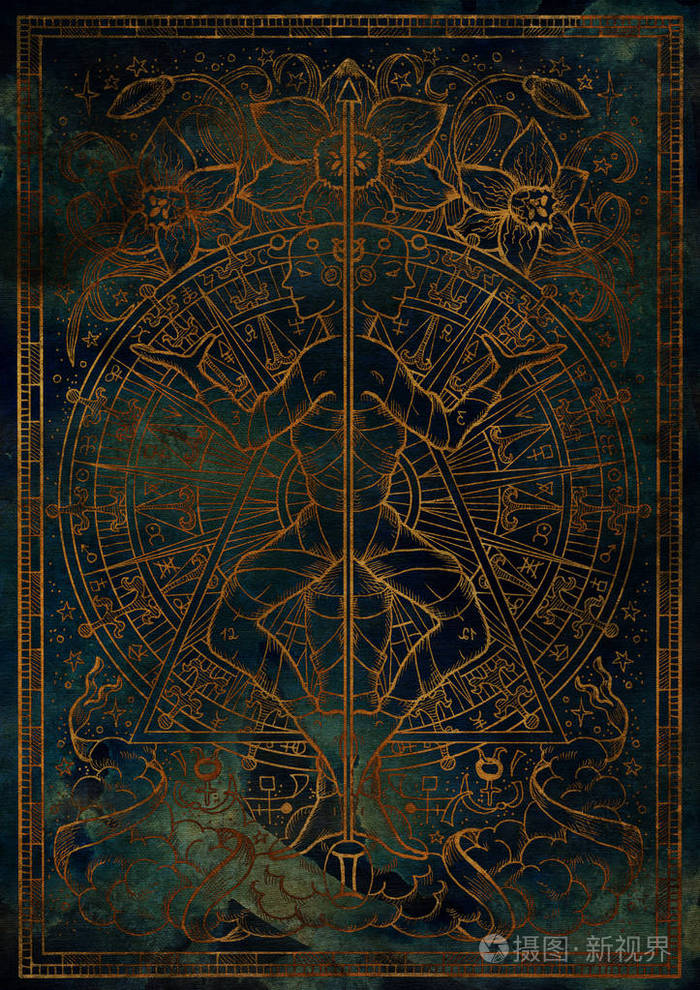 星座双子星座或双胞胎在神秘的蓝色纹理背景.