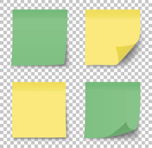 张贴笔记贴纸。透明背景上的纸标签。矢量
