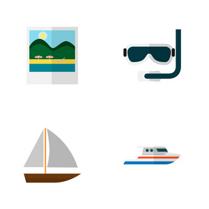 图标平夏集水图片船等矢量物体。还包括游艇, 船, 潜水元素