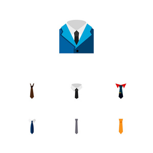 图标扁平服装套装的领结衬衫领带等矢量物体。还包括领带, 领结, 衣领元素