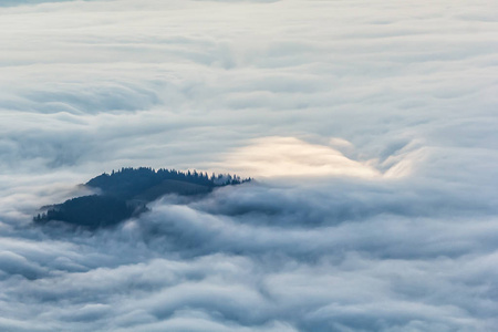有雾的早晨, Ceahlau 地块, 东部喀尔巴阡山, 摩尔多瓦, 罗马尼亚的美丽的山风景