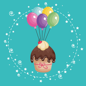 甜和可口的蛋糕与气球空气生日贺卡