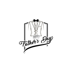 节日贺卡父亲节。西装, 服装, 领结。快乐的父亲节文本。贺卡。向量