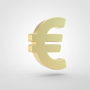 欧元图标。3d 渲染白色背景下的金色欧元符号
