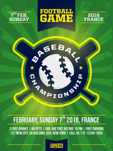 绿色主题的现代职业体育设计海报与棒球锦标赛